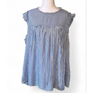LOFT Plus Blue White Stripe Ruffle Sleeve Blouse Size 16